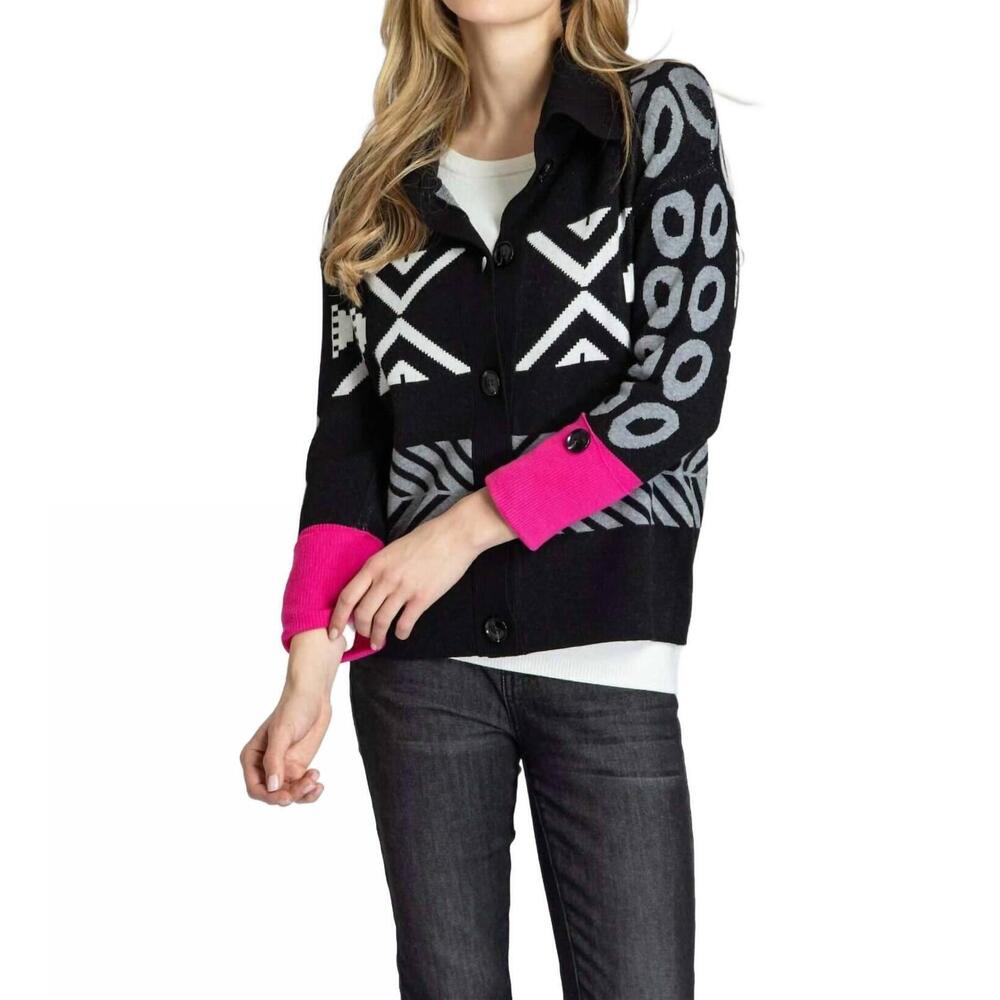 NEW APNY nordic cardigan in black and pink